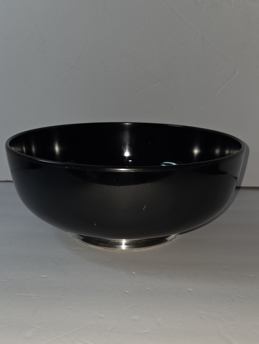 Vintage Towle Black Melamine and Silver Sterling-Mounted 11" Serving Bowl
